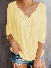 Button women loose long sleeve T-shirts