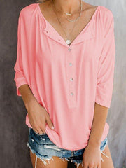 Button women loose long sleeve T-shirts