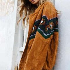 Fashion Casual Gored Print Lapel Long sleeve Plushed Coats