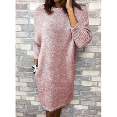 Fashion Pure Round neck Long sleeve Knit Shift Dresses