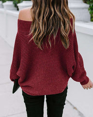 Casual Loose One shoulder Pure Long sleeve Knit Sweaters