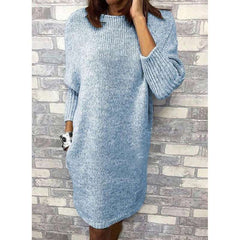 Fashion Pure Round neck Long sleeve Knit Shift Dresses