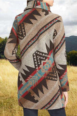 Fashion Retro Print Lapel Long sleeve Woolen Coat