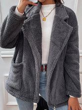 Big lapel Women gray fashion with pocket coats