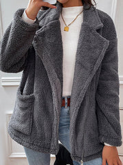 Big lapel Women gray fashion with pocket coats