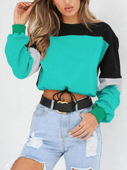Splice Round Neck Long Sleeve Colorful Sweatshirts