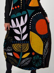 Casual Loose Print High collar Long sleeve Maxi Dresses
