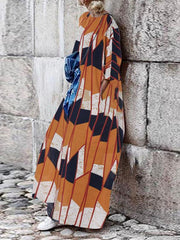 Loose Plus Size Three quanter sleeve women printed casaul maxi dresses