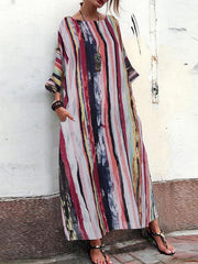 Loose Plus Size Three quanter sleeve women printed casaul maxi dresses