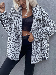 Big lapel fashion women leopard printed puff chic women coats