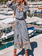 Casual Floral print Lapel Long sleeve Lacing Skater Dresses