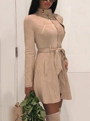 Deerskin Fleece Solid Casual Zip Trench Coat