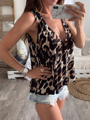 Loose sexy deep V leopard printed vests