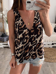 Loose sexy deep V leopard printed vests