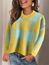 Casul Plaid Round neck Long sleeve Knit Sweaters