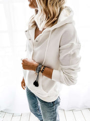 Women Casual Pure Long sleeve Pocket Hoodies Sweatshirts