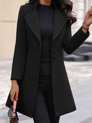 Fashion Pure Lapel Fastener Long sleeve Wool coat
