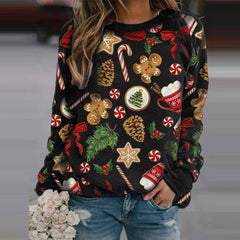 Christmas printed round neck long-sleeved fleece sweatshirts