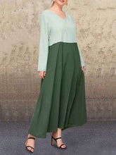 Fashion Casual Loose Gored V neck Long sleeve Maxi Dresses