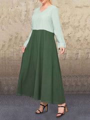 Fashion Casual Loose Gored V neck Long sleeve Maxi Dresses
