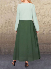 Fashion Casual Loose Gored V neck Long sleeve Maxi Dresses