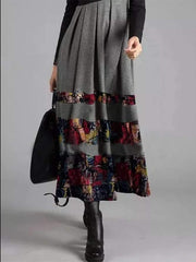 Fashion Gored Print V neck Long sleeve Maxi Dresses
