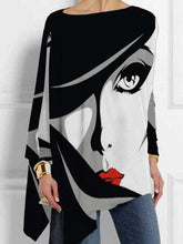 Fashion Casual Abstract print Round neck Long sleeve Plus T-Shirts
