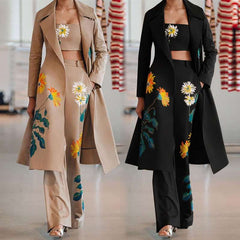 Fashion Print Lapel Long sleeve Coat&Pants &Vest Suits