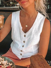 Sleeveless v-neck cotton and linen base t-shirts