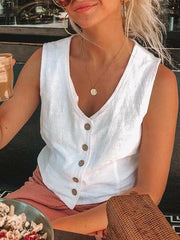 Sleeveless v-neck cotton and linen base t-shirts