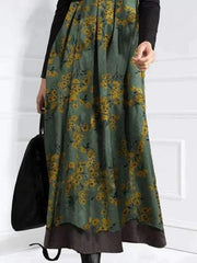 Fashion Gored Print V neck Long sleeve Maxi Dresses