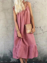 Cotton and linen halter Loose Plain Maxi dresses