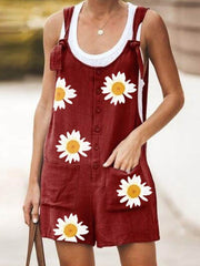 Round neck Daisy printed short jumpsuits
