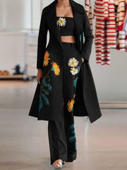 Fashion Print Lapel Long sleeve Coat&Pants &Vest Suits