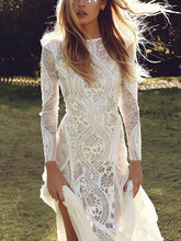 Elegant Lace White Wome Long Sleeve Backless Evening Dresses