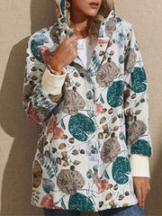 Fashion Retro Print Brushed Hoodie Long sleeve Coats