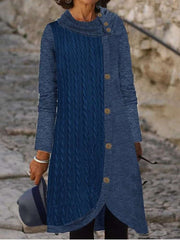 Fashion Gored Round neck Long sleeve Fastener Shift Dresses