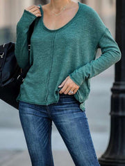 Casual Loose Pure Round neck Long sleeve T-Shirts