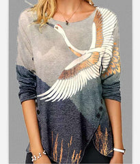 Women Vintage Printed Long Sleeve Casual Top T-shirts