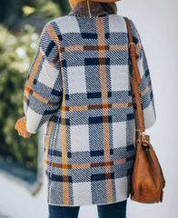 Fashion Plaid print Lapel Long sleeve Coats