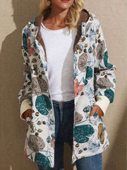 Fashion Retro Print Brushed Hoodie Long sleeve Coats