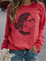 RBG Monogram Print Round Neck Long Sleeve Knitted Shift Sweatshirt