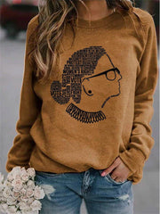 RBG Monogram Print Round Neck Long Sleeve Knitted Shift Sweatshirt