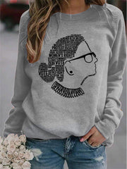 RBG Monogram Print Round Neck Long Sleeve Knitted Shift Sweatshirt