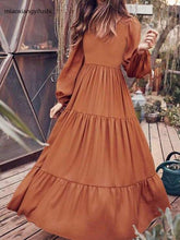Fashion Casual Pure Gored V neck Long sleeve Maxi Dresses