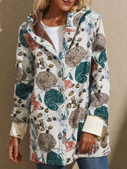 Fashion Retro Print Brushed Hoodie Long sleeve Coats