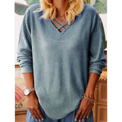 Casual Pure V neck Long sleeve Knit Sweaters