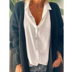 Casual Loose Pure Lapel Long sleeve Plus Blouses