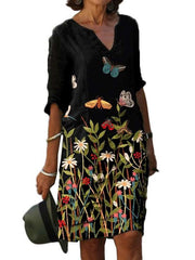 Casual Floral print V neck Half sleeve Shift Dresses
