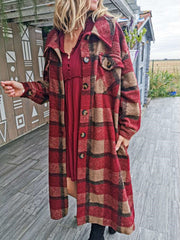 Fashion Plaid Lapel Long sleeve Woolen Trench Coats